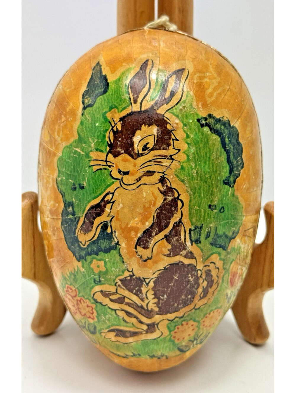 Vtg Easter Paper Egg Rabbit Yellow England British Made Sawtooth Edges Hangs